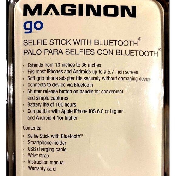 Maginon GO Bluetooth‎ Selfie Stick With Remote & Tripod Mount Extends 13" To 36" - Picture 3 of 3